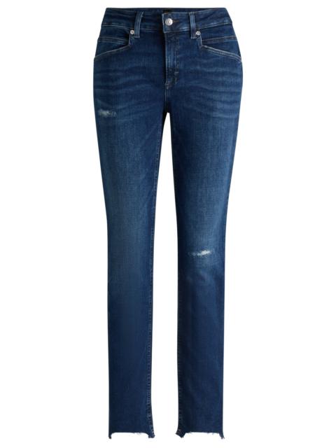 BOSS BLUE JEANS IN DISTRESSED STRETCH DENIM WITH FRAYED HEMS