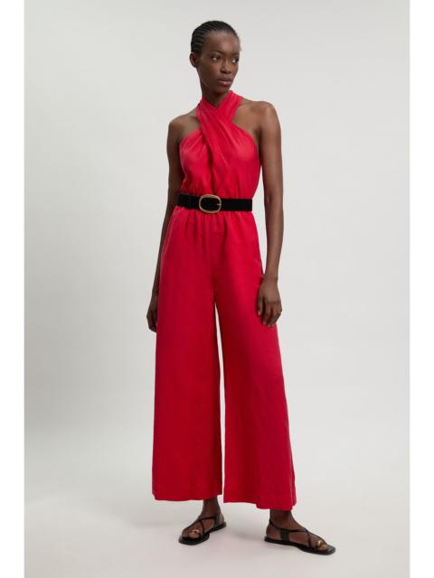 KAREN MILLEN Viscose Linen Belted Halterneck Woven Jumpsuit