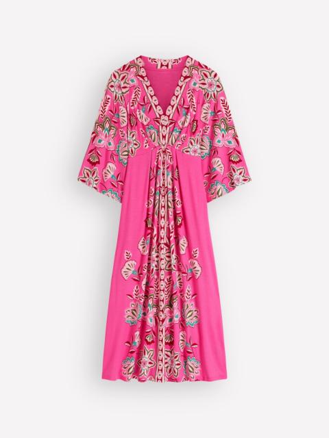 BODEN Nell Kimono Midi Jersey Dress-Pink, Blossom Elegance