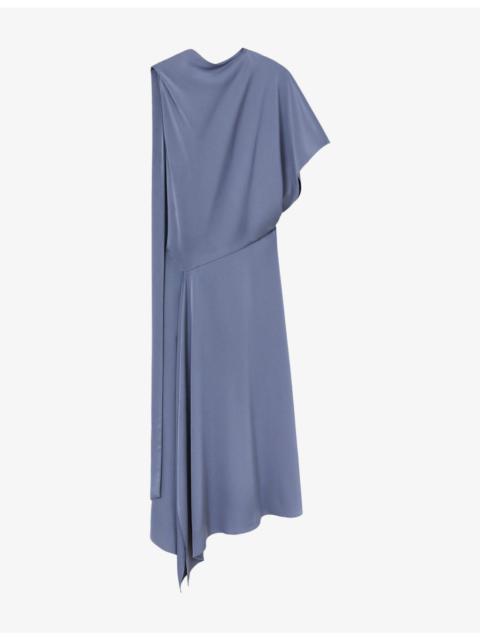 REISS Naomi Draped One-Shoulder Satin Midi Dress