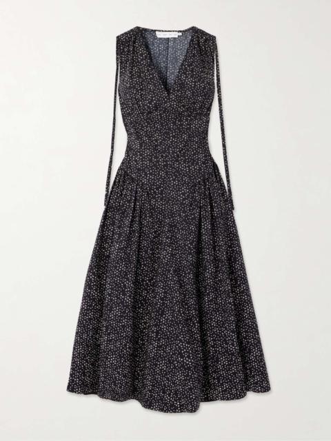 Clayton pleated printed cotton-poplin midi dress Gray