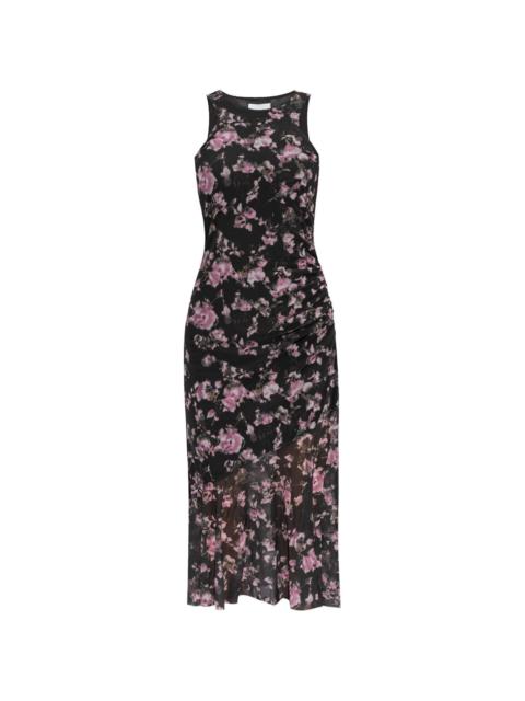 floral-print mesh midi dress