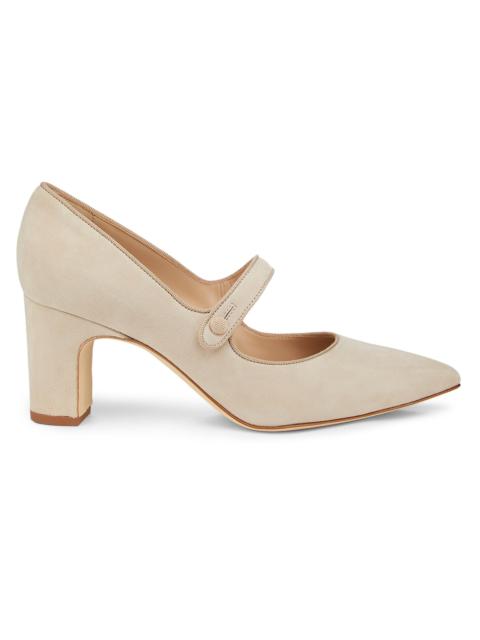 Manolo Blahnik Women's Campariba Suede Block-Heel Pumps - Beige