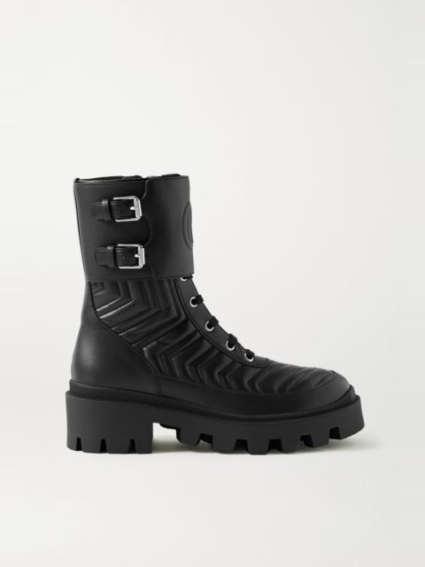 GUCCI Frances logo-embroidered matelassé leather ankle boots