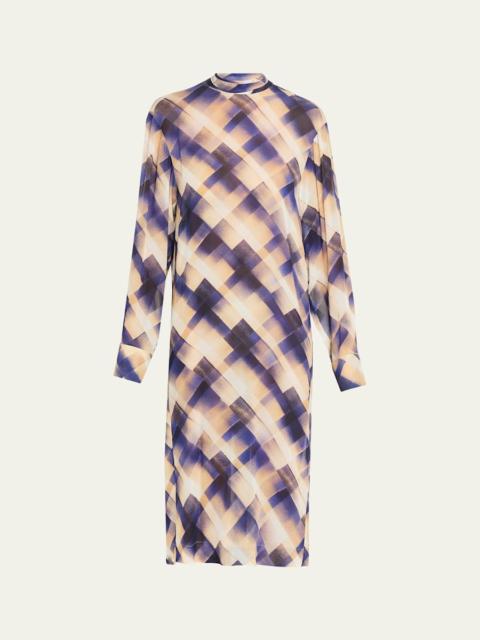 Dries Van Noten Doddy Scarf-Neck Check-Print Midi Dress