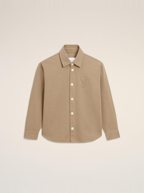 AMI Paris BEIGE COTTON KNITTED AMI DE COEUR OVERSHIRT
