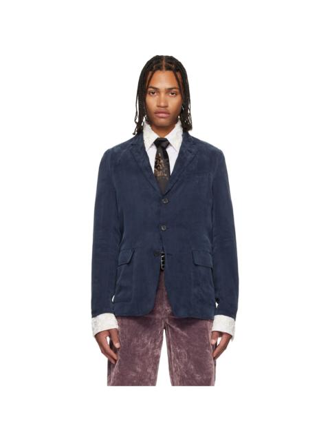 Dries Van Noten Navy Peached Twill Blazer
