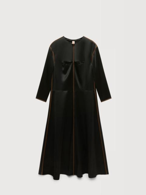 Marni BLACK SATIN LONG-SLEEVED DRESS WITH CONTRAST STITCHING