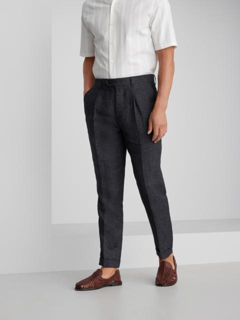 Denim-effect linen leisure fit trousers with pleat
