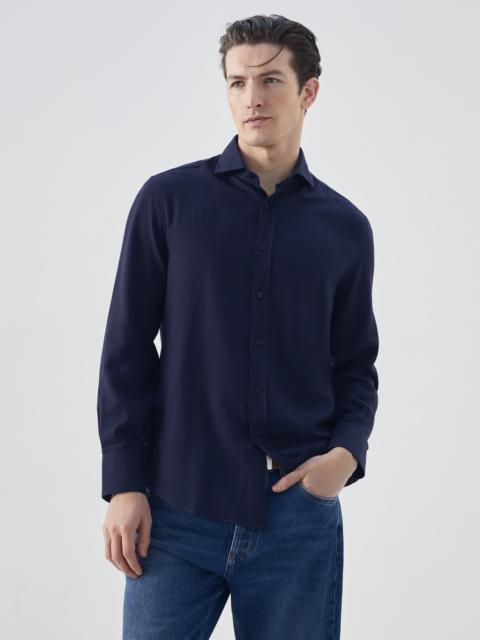 Cotton and cashmere twill basic fit shirt with spread collar
