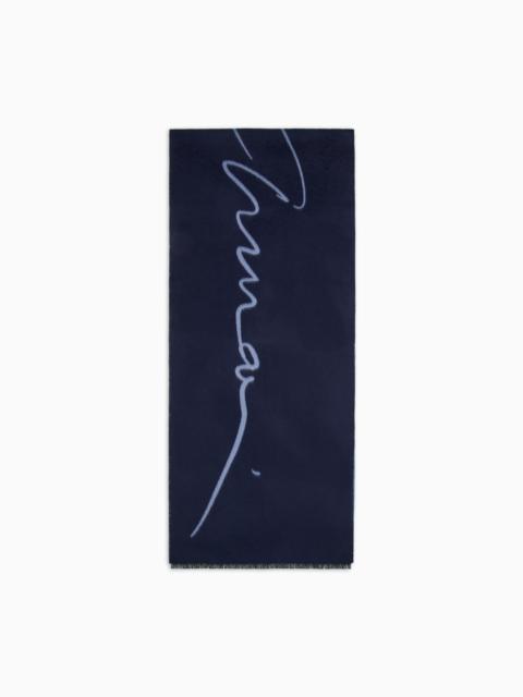 GIORGIO ARMANI TWO-TONE WOOL AND SILK SCARF WITH SIGNATURE LOGO