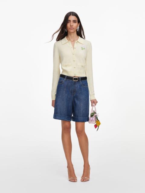 self-portrait Yellow Flower Embroidered Knit Cardigan