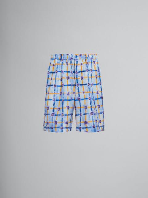 Marni LIGHT BLUE HABOTAI SILK DRAWSTRING SHORTS WITH SARABAND PRINT