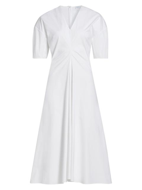 ROSETTA GETTY Women's Ruched Stretch-Cotton V-Neck Midi-Dress - White