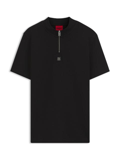HUGO COTTON-BLEND T-SHIRT WITH ZIPPER NECK