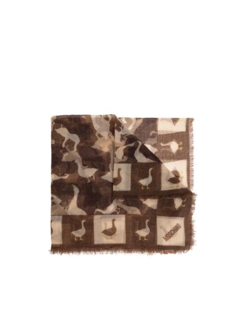 Moschino goose-print fringed scarf