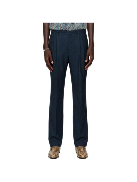 Dries Van Noten Navy Pleated Wool Trousers