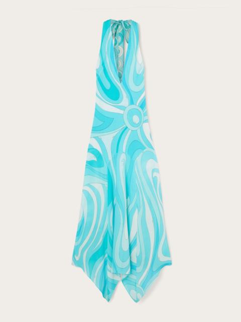 PUCCI MARMO PRINT V-NECK DRESS WITH ASYMMETRICAL HEM