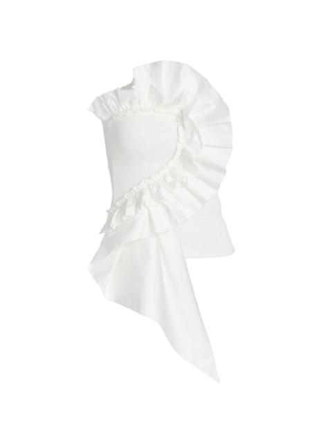 FARM RIO Women's Smocked Ruffled Cotton Strapless Top - White