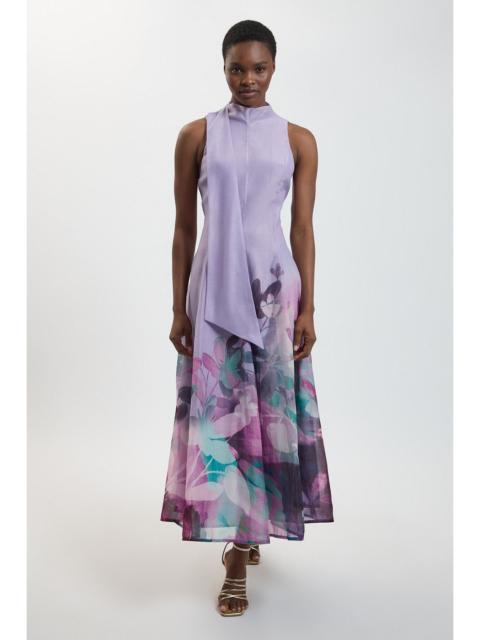 KAREN MILLEN Petite Photographic Floral Organza Scarf Detail Woven Maxi Dress