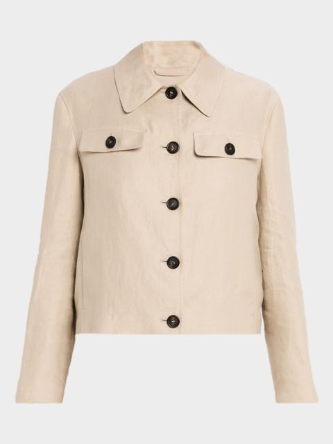 Brunello Cucinelli Structured Linen Twill Single-Breasted Shirt Jacket