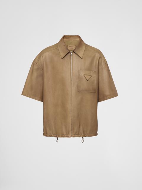 Short-sleeve nappa leather shirt