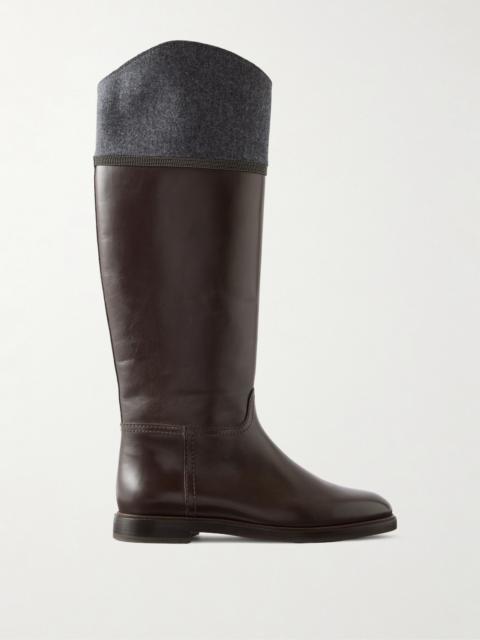 Brunello Cucinelli Bead-embellished Wool-trimmed Leather Ankle Boots