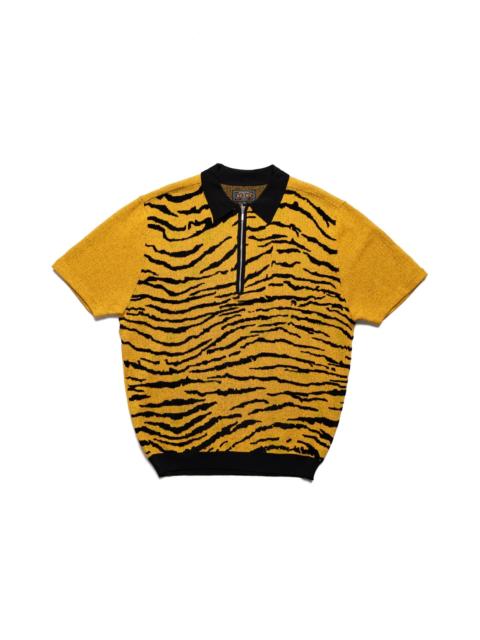 BEAMS PLUS Half Zip Knit Polo Animal Jacquard - Tiger