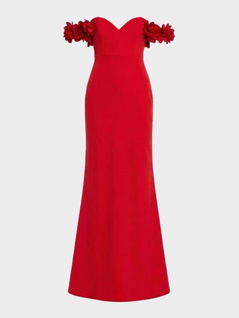 MAC DUGGAL Crepe 3D Flower Off-The-Shoulder Gown