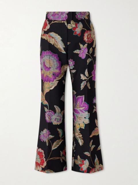 Valentino Floral-brocade wool-blend straight-leg pants Black