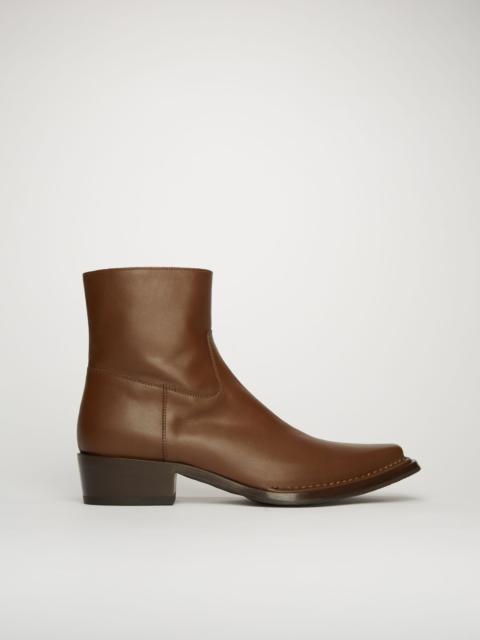 Square-toe leather boots dark brown