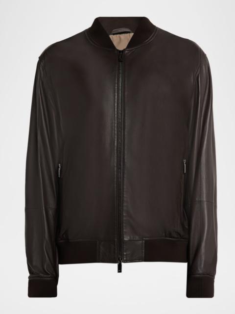 EMPORIO ARMANI Men's Leather Knit-Trim Jacket
