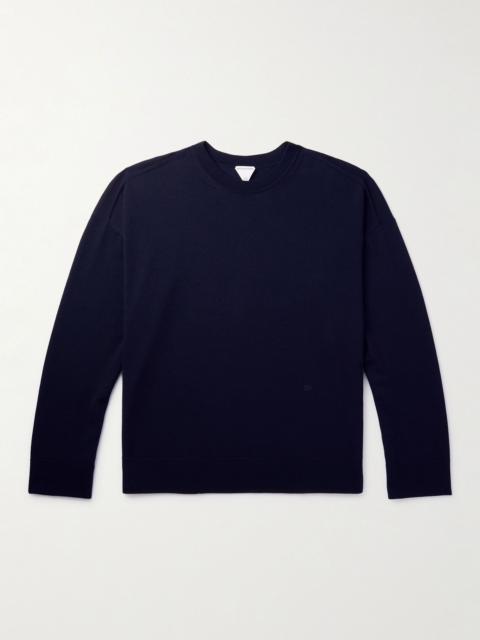Bottega Veneta Logo-Embroidered Wool Sweater Blue