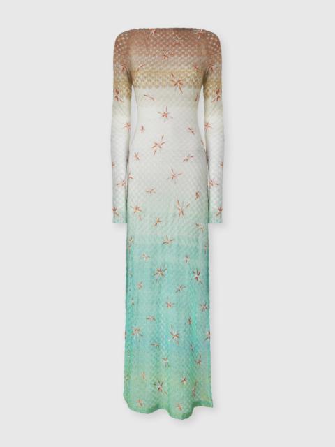 Missoni Long cover-up dress in lamé viscose with dégradé spiderweb motif and embroidery