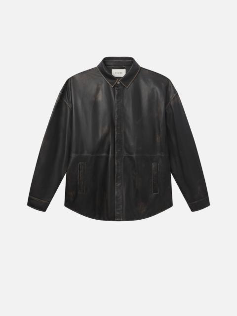 FRAME Washed Leather Shirt in Black Washed