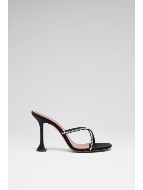 Amina Muaddi SALLY SLIPPER 95 BLACK SATIN AND WHITE CRYSTALS