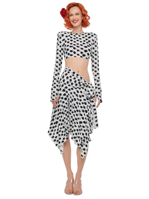 NORMA KAMALI CROPPED SHOULDER PAD LONG SLEEVE CREW TOP