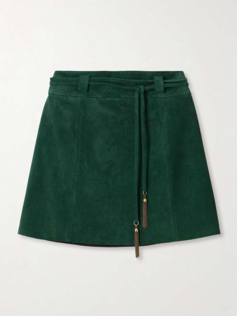 Chloé Belted embellished suede mini skirt Forest green