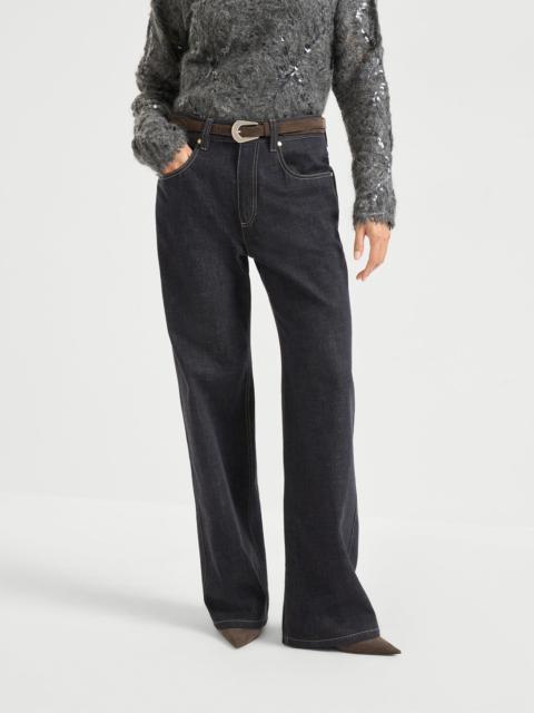 Brunello Cucinelli No-fade denim contemporary loose trousers with monili