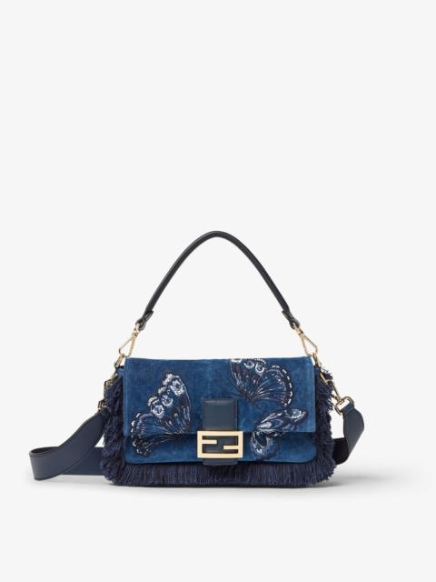 FENDI Baguette® Blue flocked denim bag with Night Butterfly embroidery