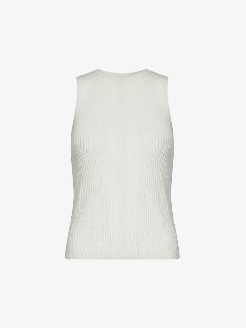 Sleeveless ribbed stretch-woven blend top