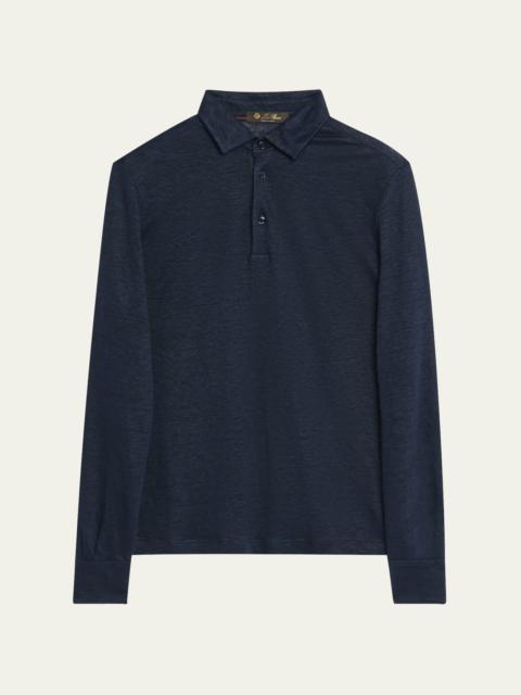 Loro Piana Men's Sam Linen Long-Sleeve Polo Shirt