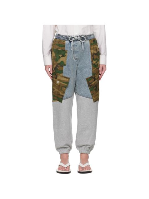 3.1 Phillip Lim Blue & Gray Patchwork Camo Jogger Denim Cargo Pants