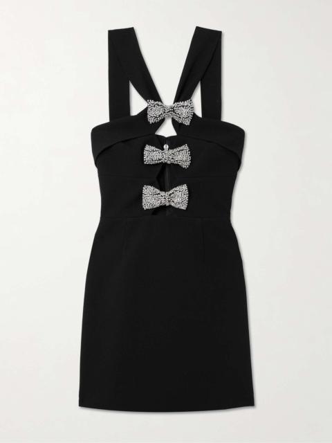 REBECCA VALLANCE Eliana cutout bow and crystal-embellished stretch-cady mini dress