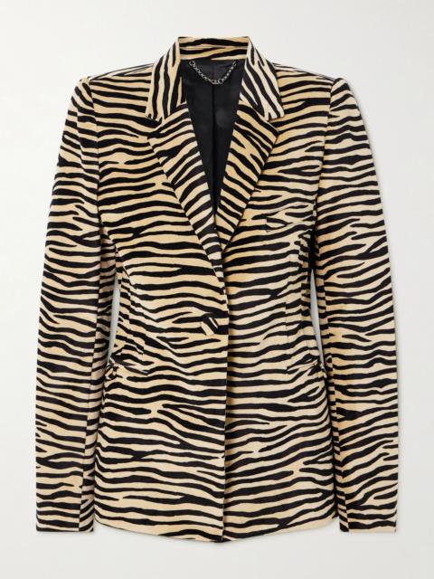Zebra-print cotton-blend velvet blazer Cream