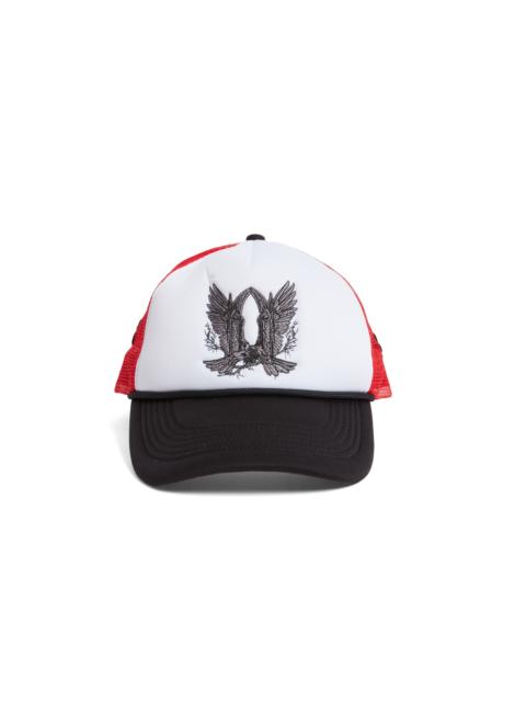 WHO DECIDES WAR BAROQUE TRUCKER HAT CRIMSON
