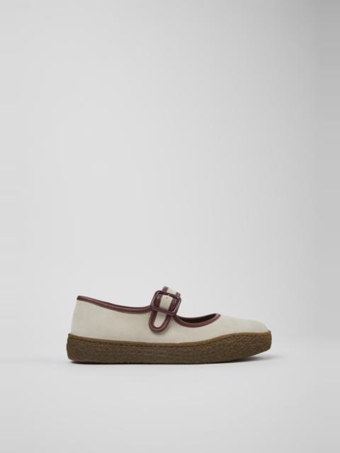 CAMPER Peu Terreno Beige Suede and Leather Ballerinas for Women.