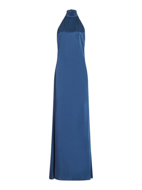 LAPOINTE Backless Satin Halter Gown navy