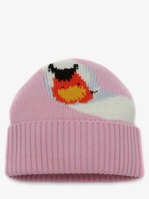 JW Anderson INTARSIA BEANIE HAT WITH SWAN MOTIF