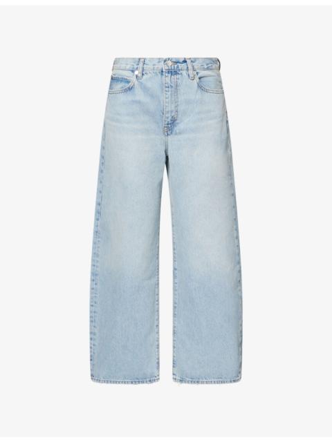 FRAME The Bow Cropped Barrel-Leg Denim Jeans